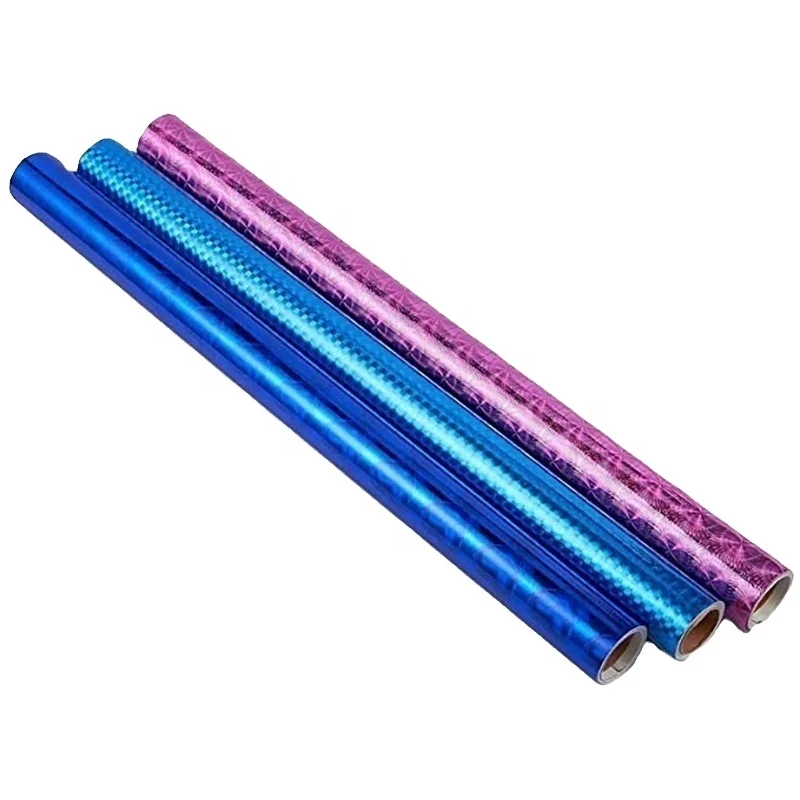 Holographic Bond Paper-Iridescent Foil Wrap with Pink & Blue Hearts Metallic Wax Coating for Craft Print Carton Packed Gift Wrap