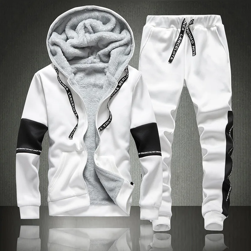 Мужская одежда YSMARKET, свитер, костюм, Студенческая Повседневная спортивная одежда, мужское бархатное плотное пальто, комплект из двух предметов, большие размеры, E905