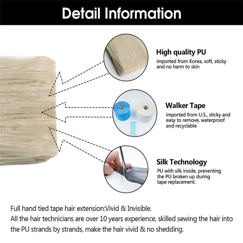 100% Cuticle Aligned piano 613/18 invisible seamless human hair weft tape in hair extensions