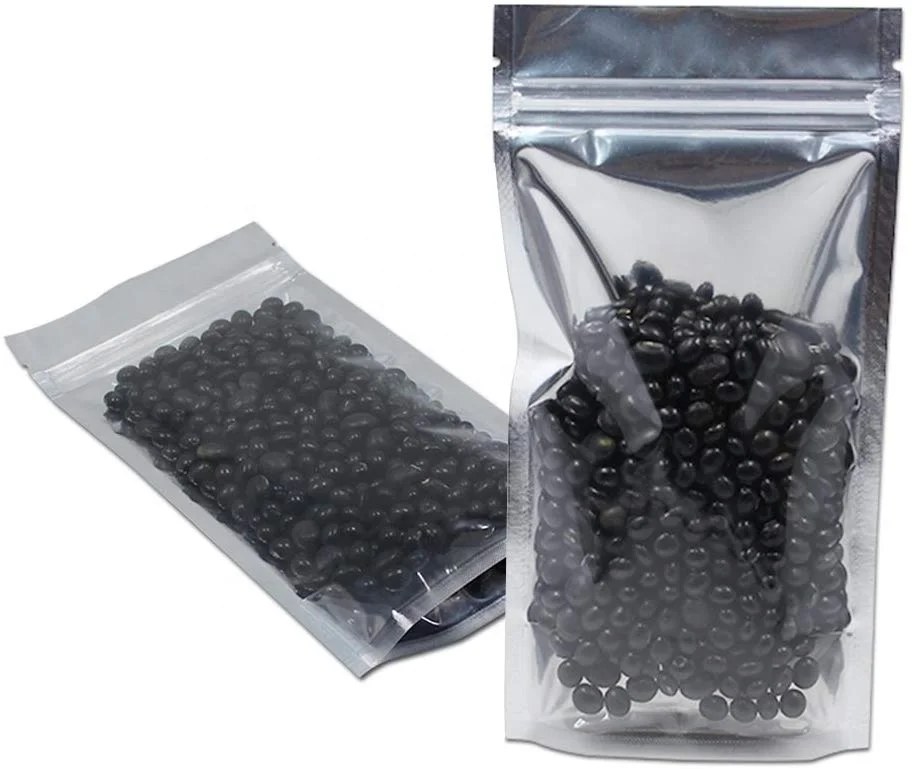 Coffee Bean Stand up Pouch Clear front side  Back Silver Color Food zipper  Packaging Aluminium foil bag