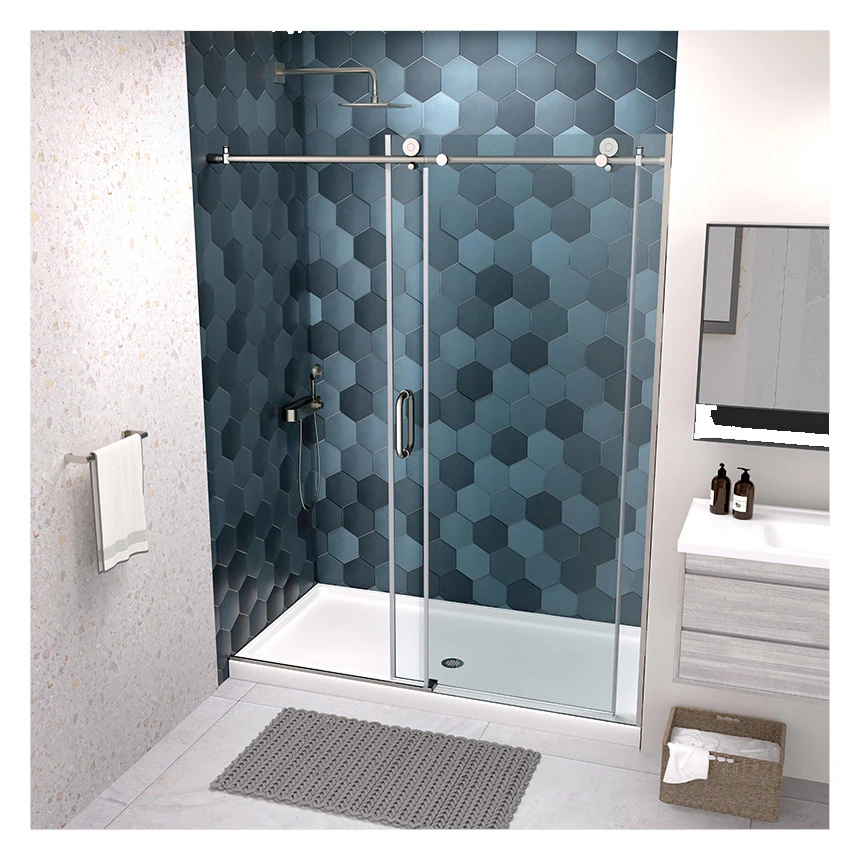 3/8' Tempered Safety Glass Shower Sliding Door Staight Shower Room Bathroom Modern Stainless Steel Shower Door