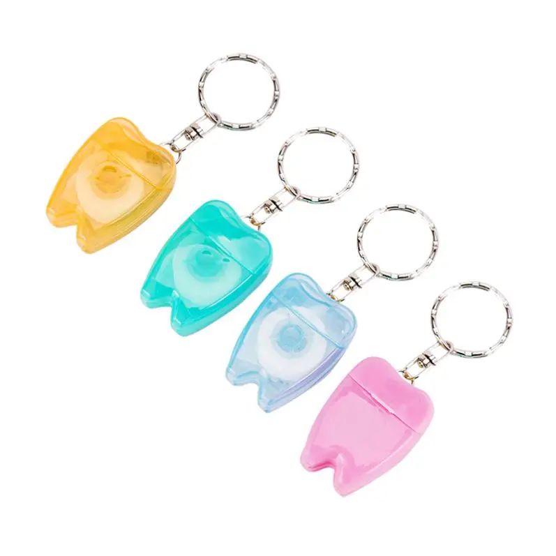 Portable Dental Teeth Floss Tooth-Shaped Key Chain Flat-Line Design Floss Roll Cleaning Oral Care Hygiene