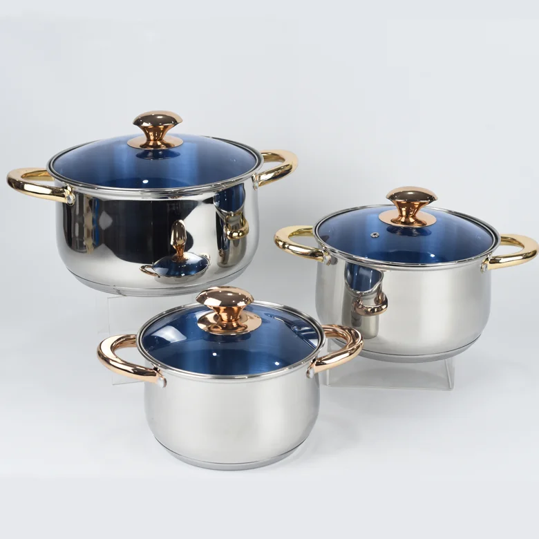 Induction soup pot silicone handle saucepan kitchen ware pots and pans non stick cooking pot set stainless steel cookware sets