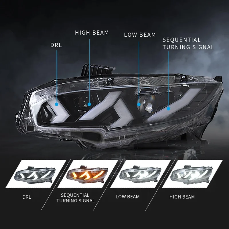  Архаического для civic полный светодиодный налобный фонарь седан с DRL plug & play Lamborghini дизайн 2016-2020 honda хэтчбэк