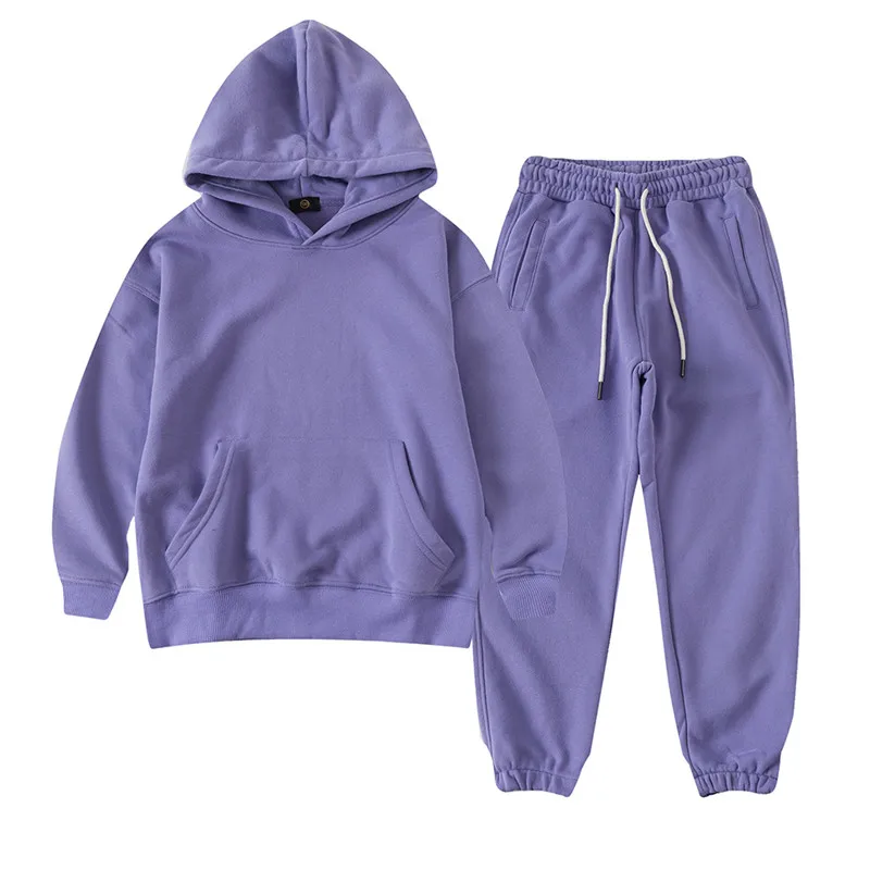  wholesale Kids Sweat Suits Children Boys Girls Solid Hooded Pullover Track Suit High Quality Jogger Clothing