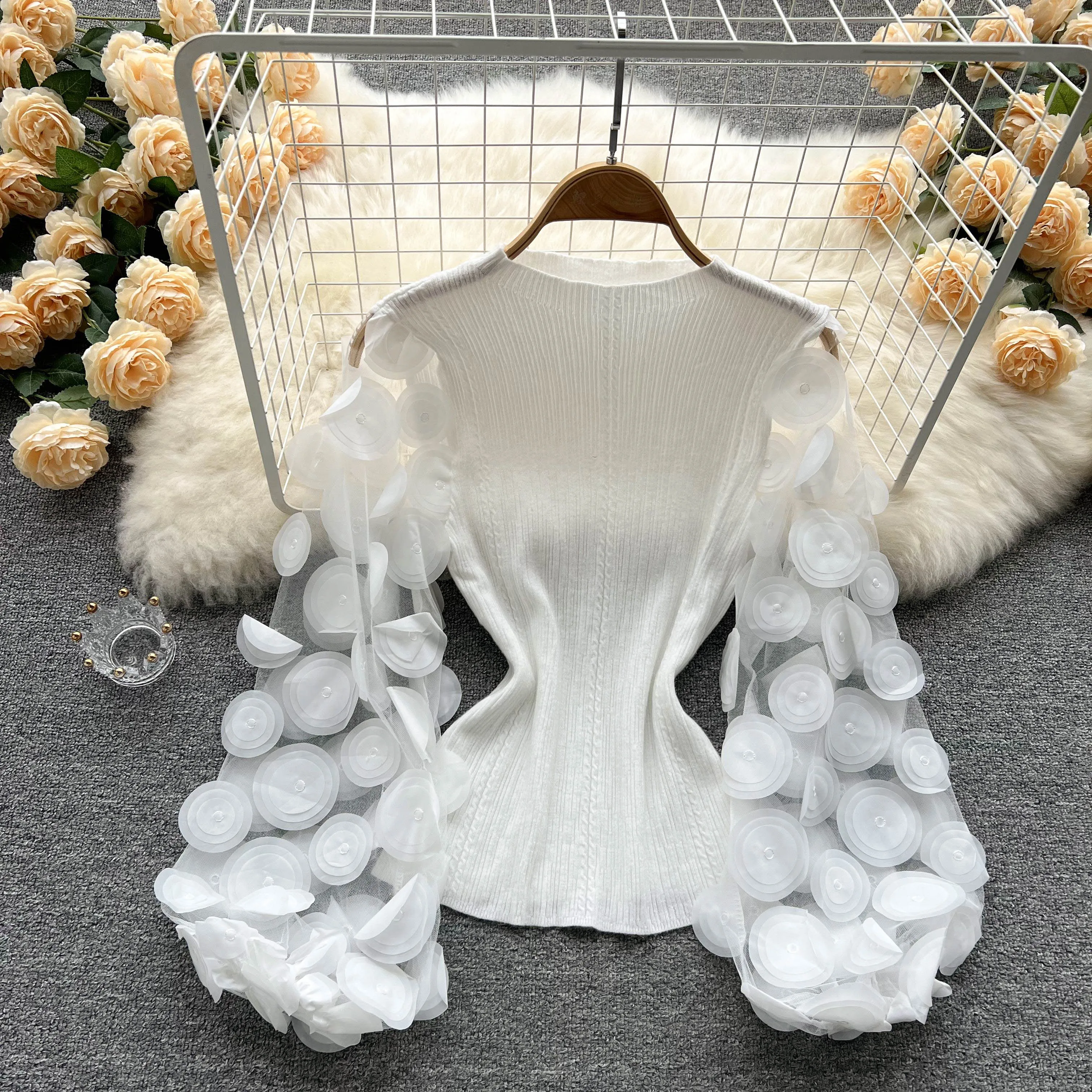 Весенние сетчатые рубашки с длинным рукавом и круглым вырезом Женская однотонная Повседневная Блузка женская элегантная одежда оптовая продажа