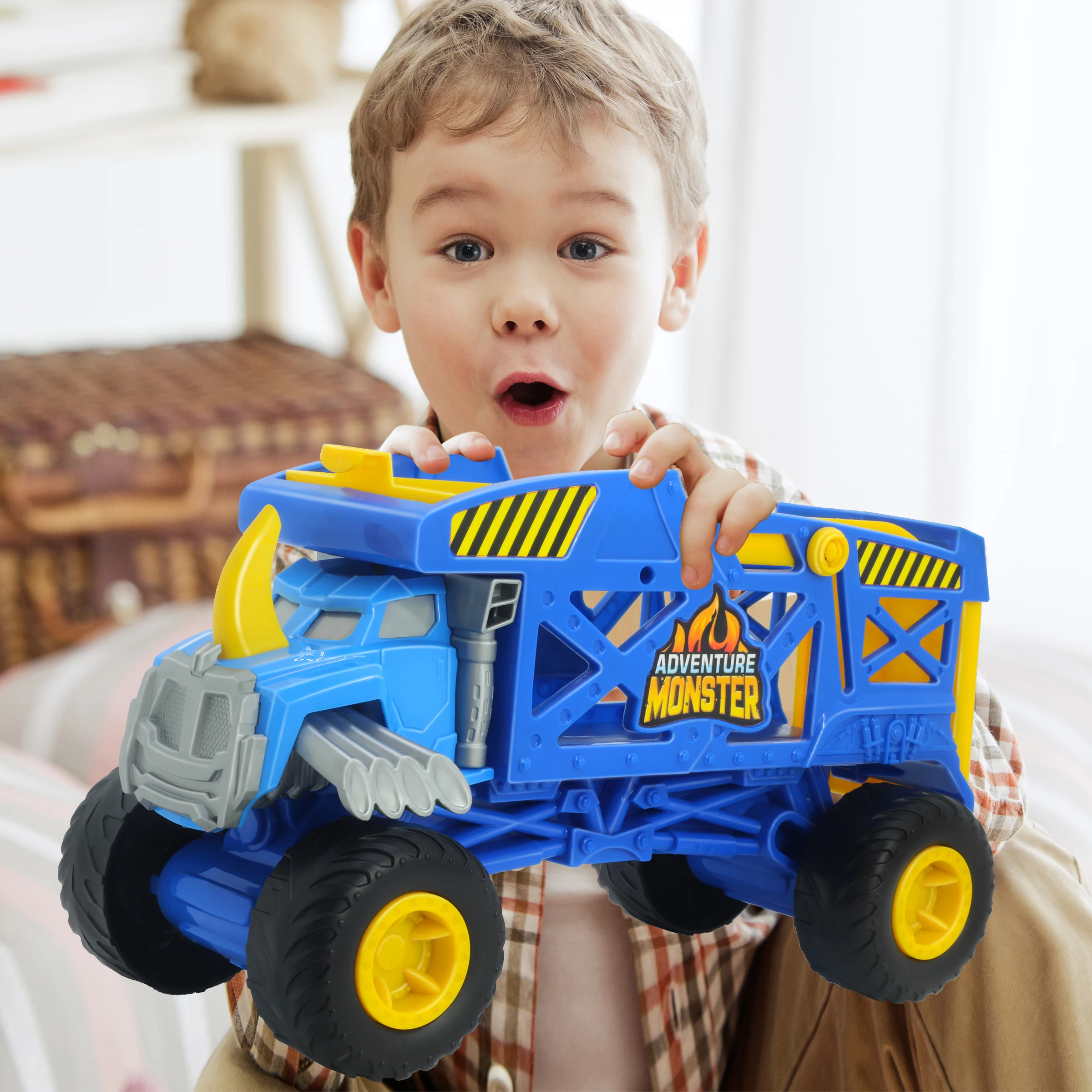 Sunq Factory Cheap Transport Carrier Car Toy Includes 3Pcs Alloy Off Road Vehicle Monster Truck For Kids