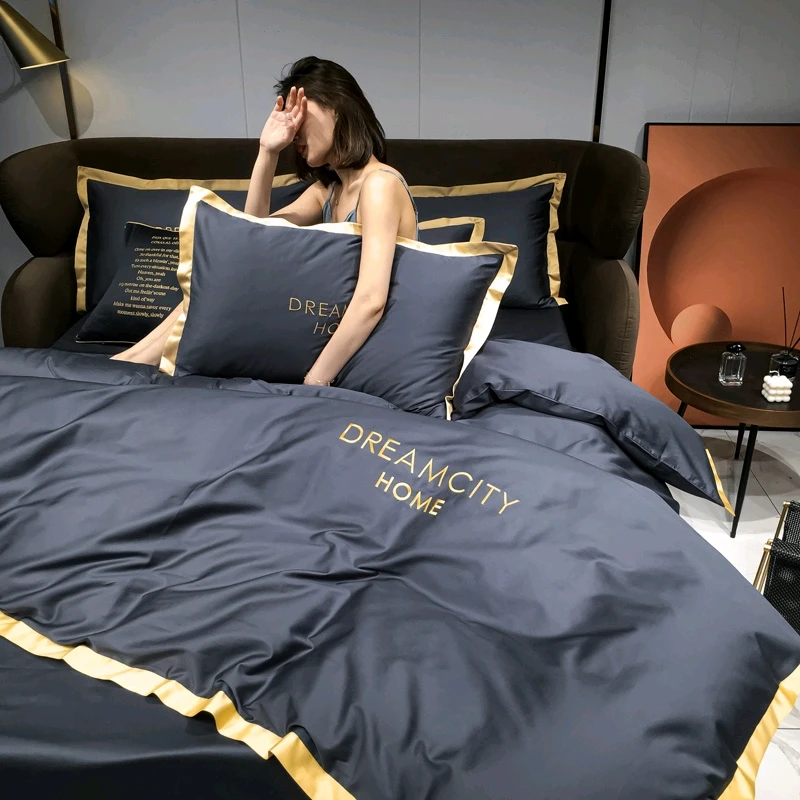  Hotel Luxury 100% cotton fabric bed clothes bedding sets with