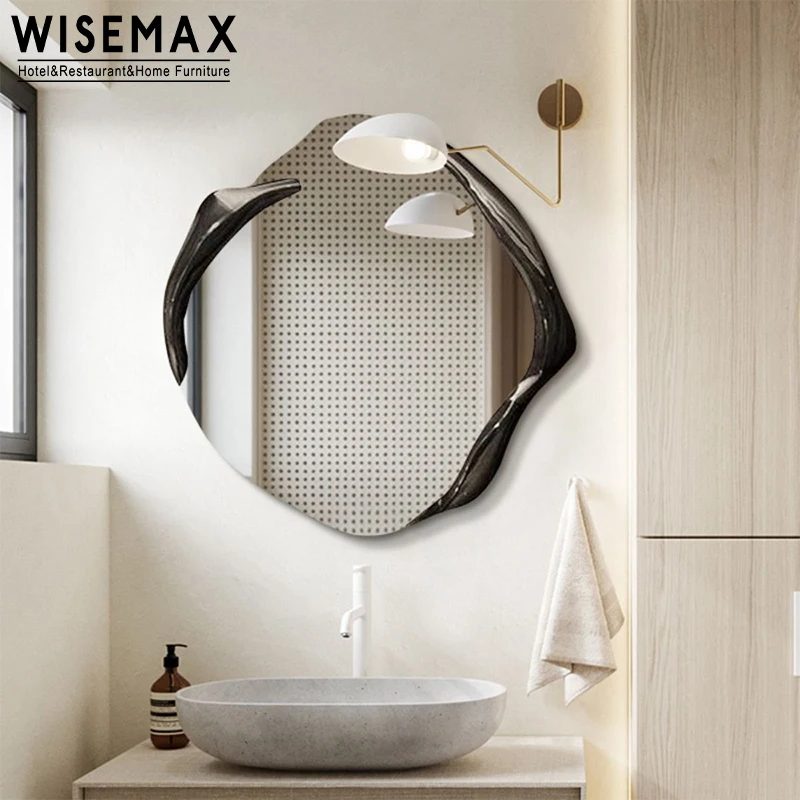 WISEMAX FURNITURE Light luxury design makeup table mirror wooden frame home decor irregular wall hanging mirror set living room