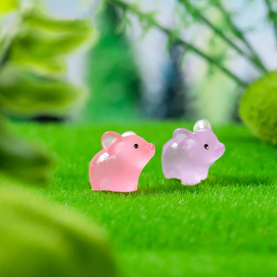 Crystal Cute Pig Miniatures Resin Toy Accessories Ornament Luminous Fairy Pond Lawn Decoration Bonsai Decor