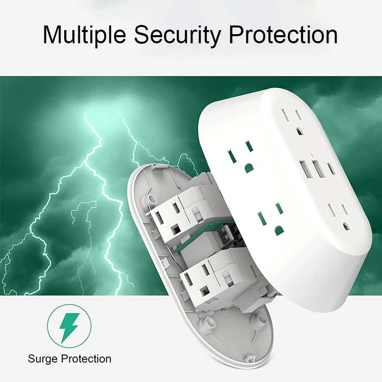 3 Usb 1 Tpye-c Wall Fast Charger 6 Ac Socket Surge Protector Power Board Outlet Extender