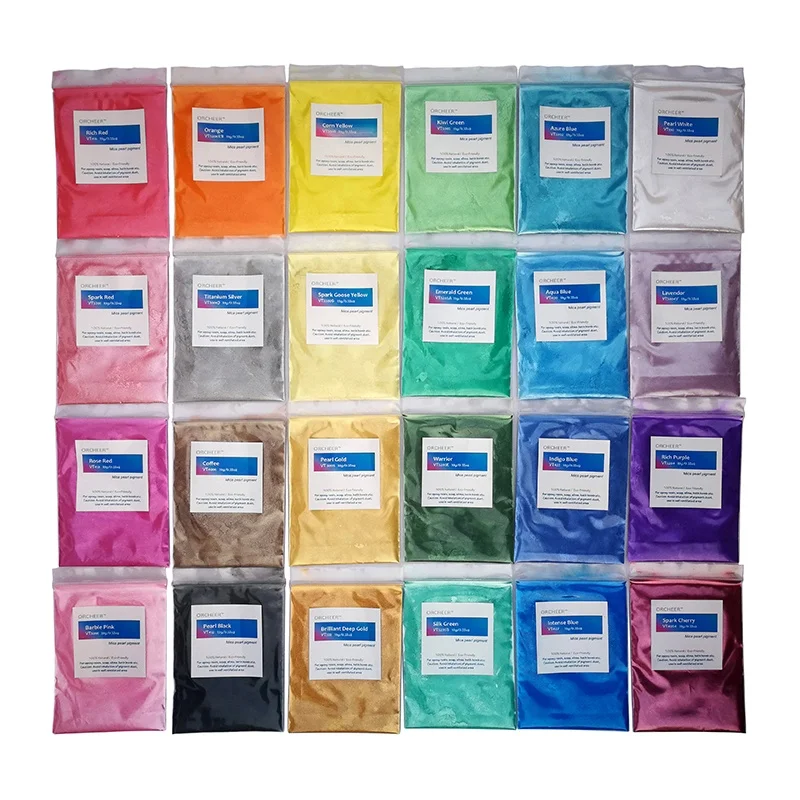 
24 colors mica pearl pigment powder for soap, bath bomb, eye shadow, nail gel, epoxy resin, 10g/color 