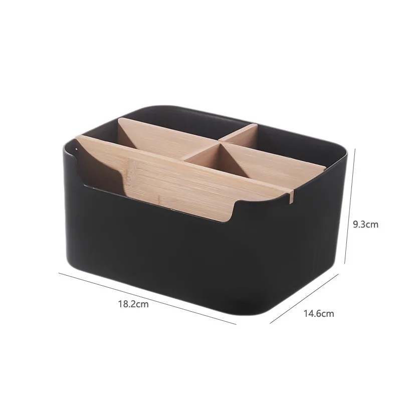 Eco-friendly Bamboo Desk Organiser With 5 Compartments Plastic Office Pen Holder Storage Box Pens Cosmetics Office Essentials
