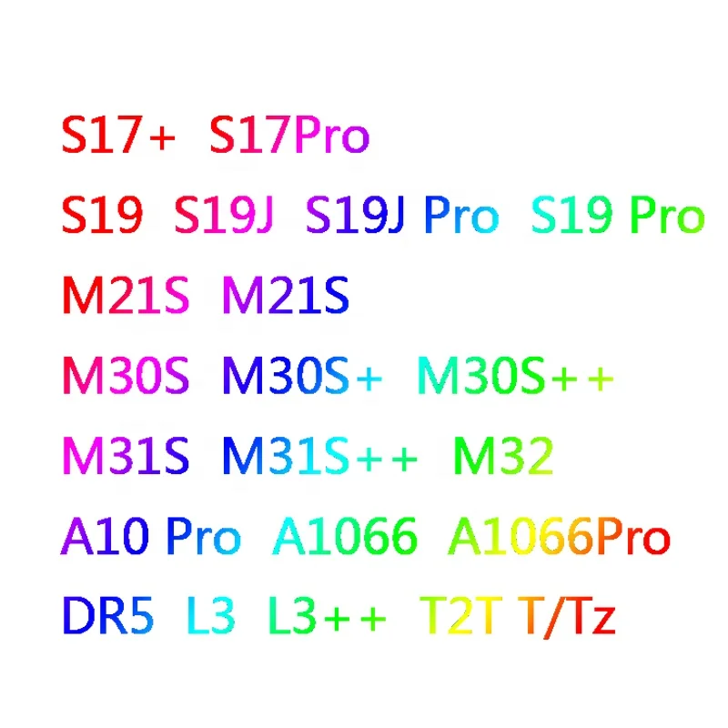 S19 Pro XP L7 L3 + L3 ++ E9 D7 T19 S19J M20s M21s M30s M31S + M32 Z15 S17 S9 S9J T17 Innosilicon A11 A10 S11 Antmin L7 E9 S19 Pro