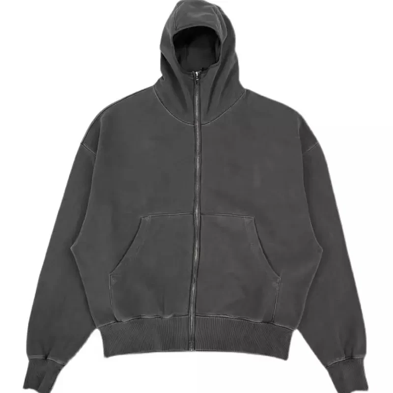 Custom Design Logo Streetwear Plain Thick Cotton Blank Zip Up Ninja Hoodie Sleeve Fleece Oversize Cropped Hoodies Men