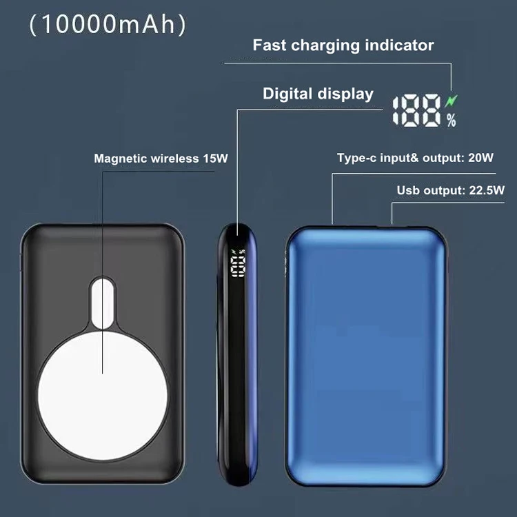 Магнитный внешний аккумулятор magsafing, 10000 мАч, 22,5 Вт, быстрая зарядка, 15 Вт, беспроводной внешний аккумулятор для iphone 12