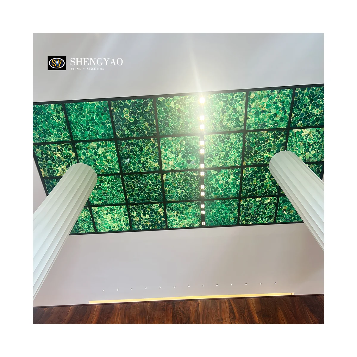 Luxury Natural Polished Backlit Green Onyx Crystal Agate Stone Ceiling Tiles