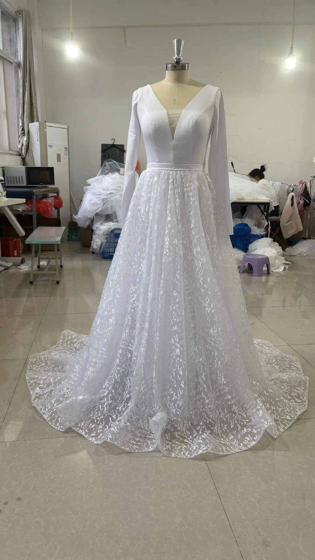 Luxury long sleeves elegant farewell evening dress white backless lace wedding dresses