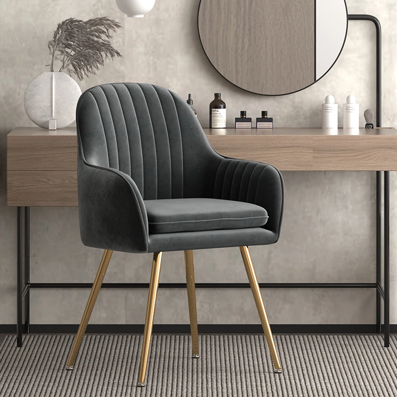 Nordic Tufted Velvet Armchair Restaurant Living Room Dining Chairs Gold Metal Legs Chair