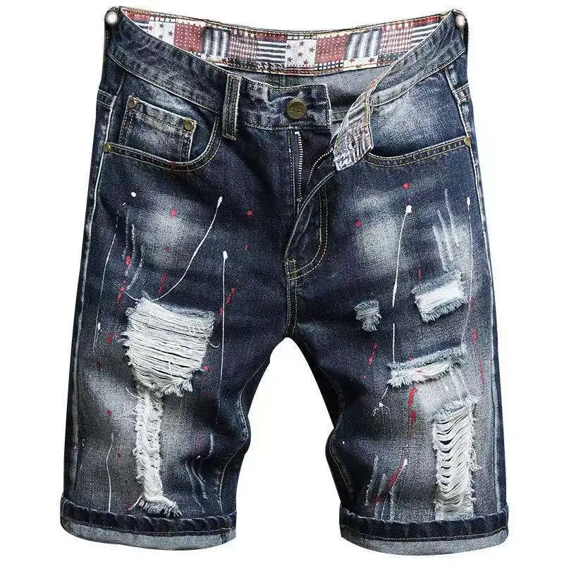 2021High quality summer denim ripped shorts male jeans men short pants Young jeans fit  breathable five trousers