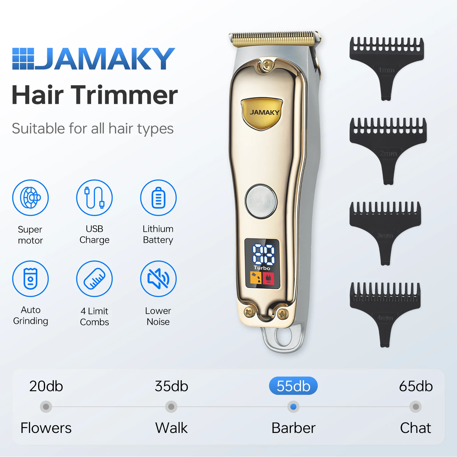 JAMAKY Hot Sale OEM USB Rechargeable Wireless Electric Machine Hair Clipper for Men Professional Barber Cordless Hair Trimmers