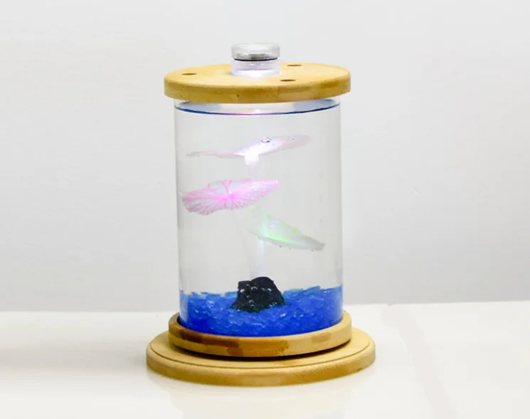 Rotating round fish tank table glass mini betta bottle small light fish tank