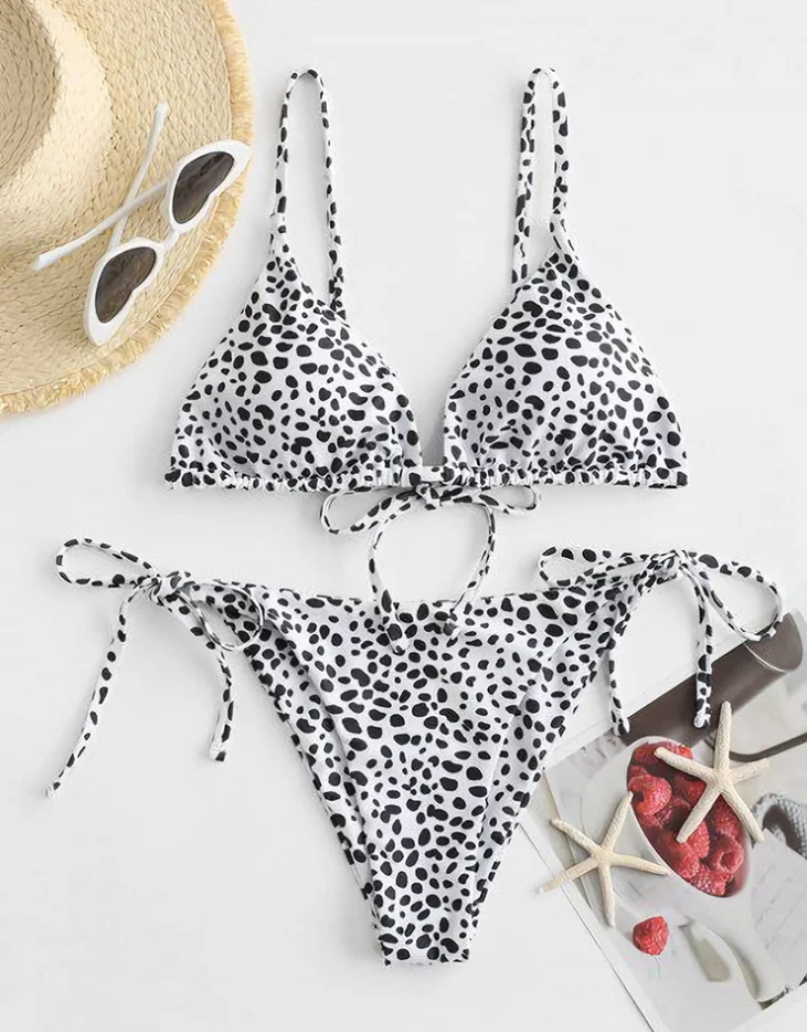  2021 Mature Women Open Sexy String Triangle Bikini Set Animal Print Bandage Swim suits