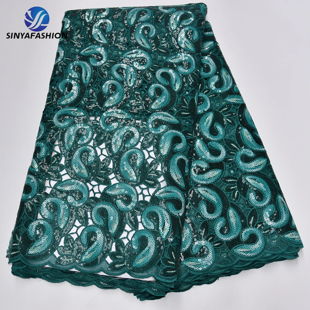 Sinya New Style African Organza Lace Fabrics 5 Yards Hot Sale French Sequins Lace Embroidered Fabric for Wedding Party
