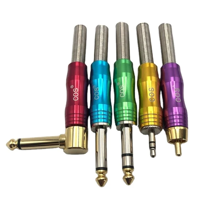 High end colorful RCA/3.5mm/6.35mm Right Angle MONO/Stereo Male Plug Soldering Wire Connector Microphone 1/4 Inch Connector