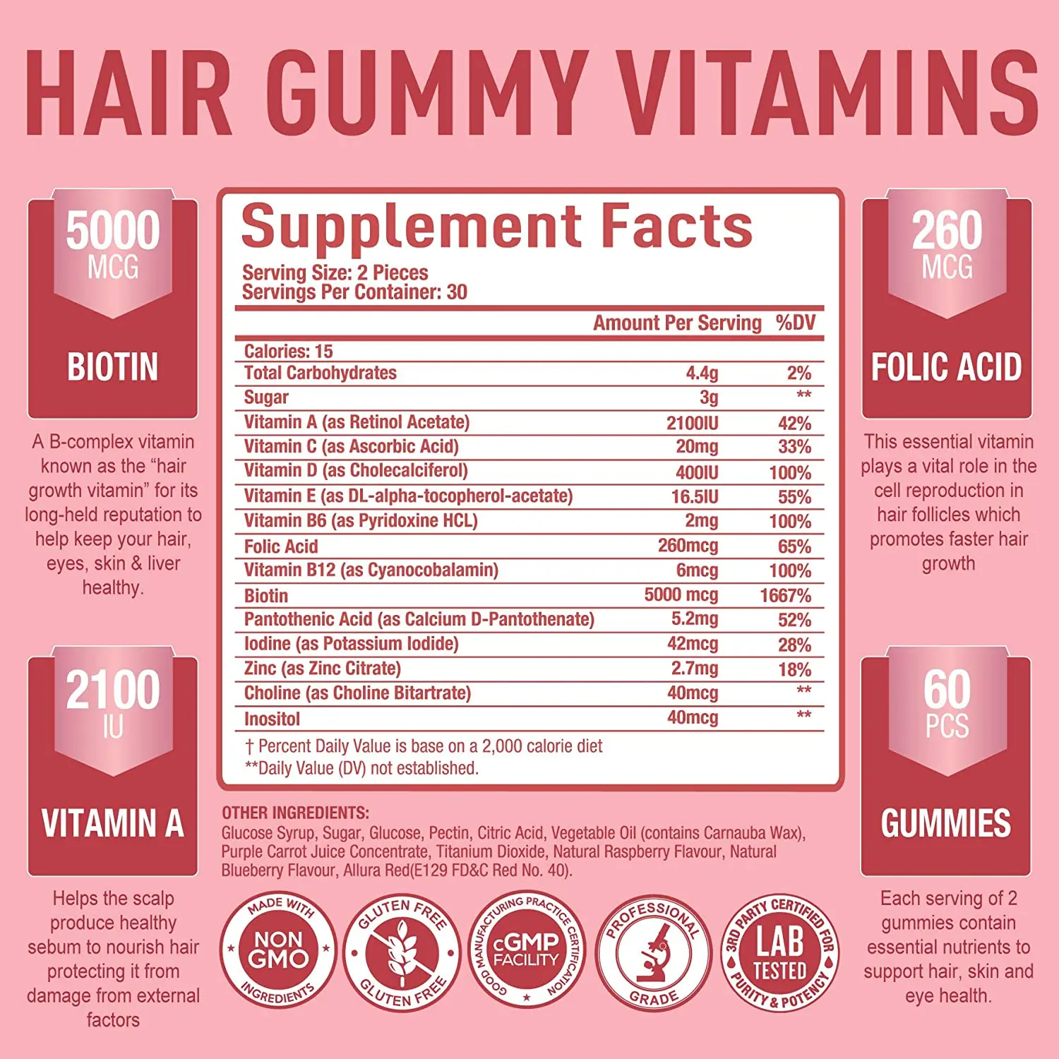 HAIR VITAMINS WITH BIOTIN  FOLIC ACID
