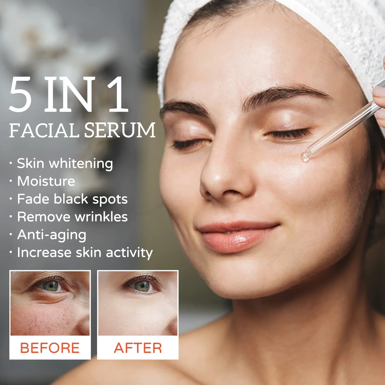 OEM Skin Care Serum Facial 5 in 1 Whitening Anti Age Face Serum with 30% Vitamin C 5% Niacinamide 10% Vitamin E Serum