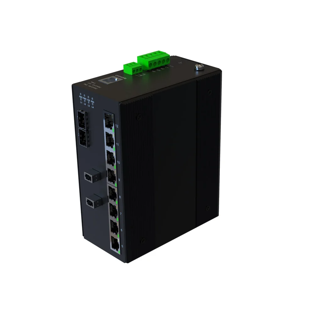 SFP+ Bypass Protection AC 85V-265V L3 Layer 12 Port DIN Rail SNMP VLAN QoS IP40 10G Managed Industrial Ethernet Switch