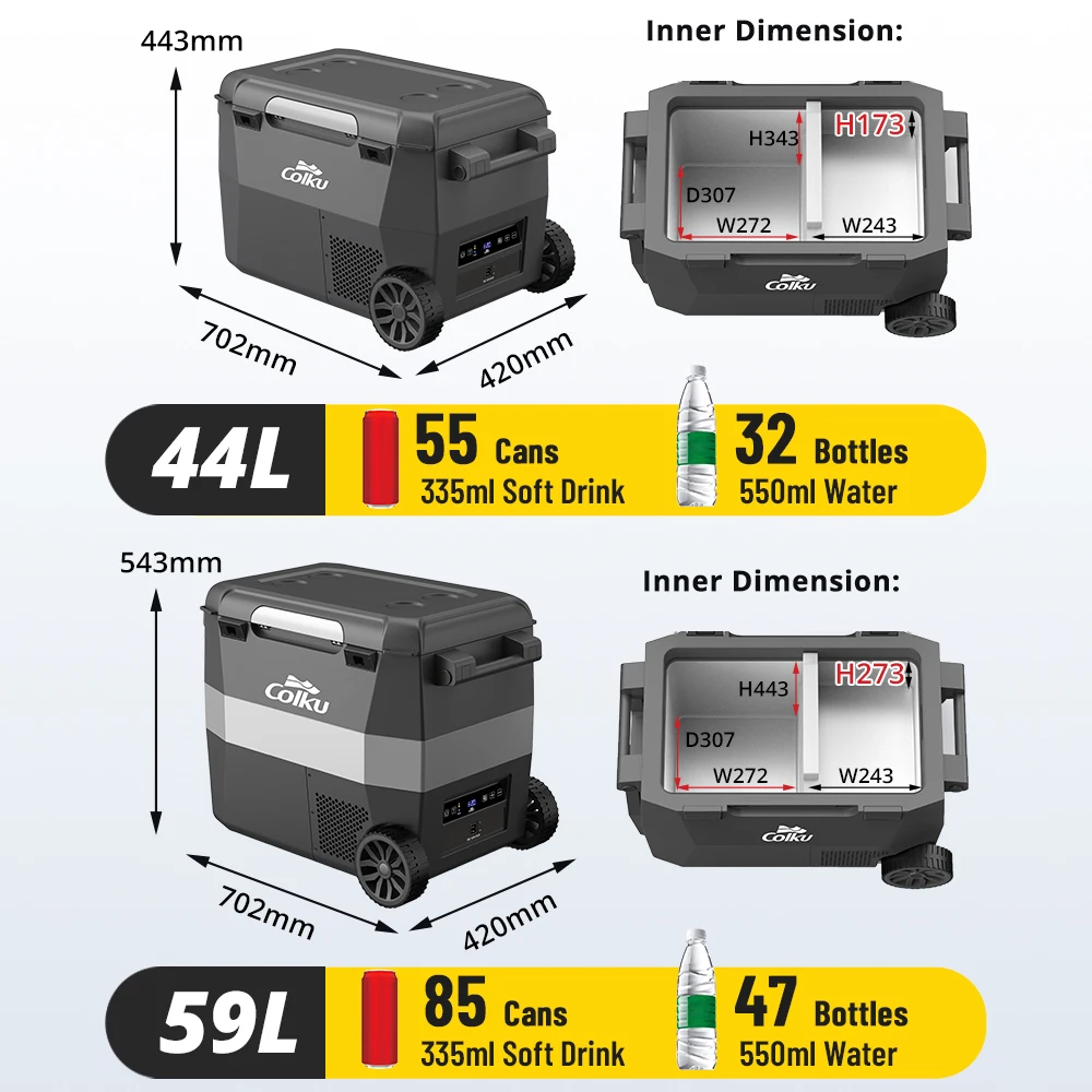 Portable Camping car fridge 44L DC 12V/24V Portable DC Compressor Car Fridge Freezer Refrigerator with Wheels