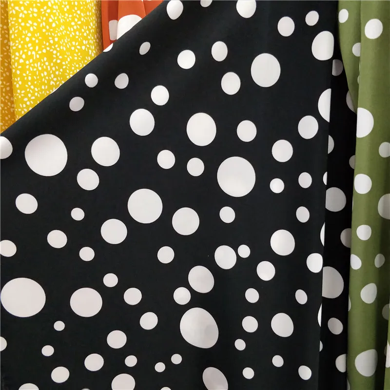 Soft Black Irregular Polka Dot Printed Chiffon Fabric for Dress Shirts by the Meter, White, Pink, Green and Purple