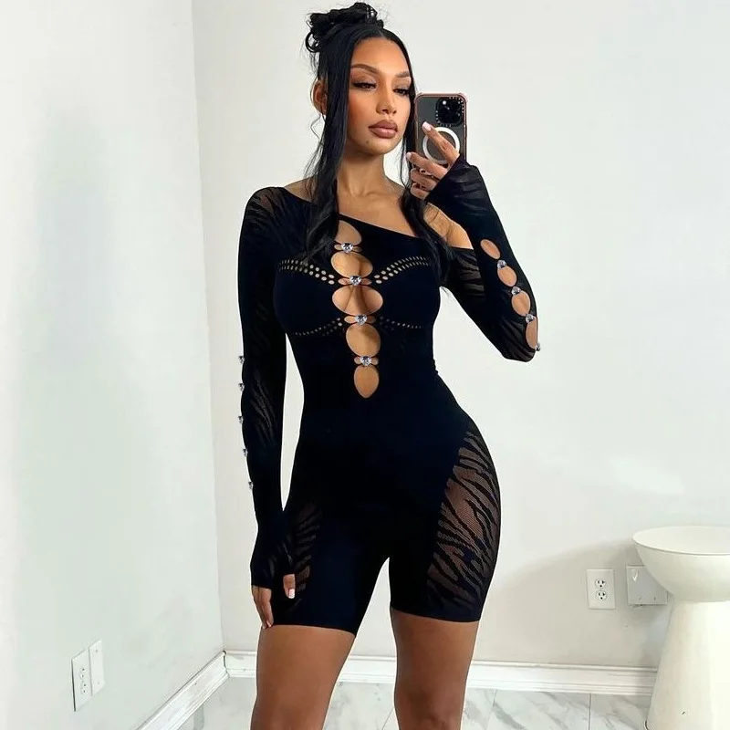 New Sexy And Fashionable Gaming Server Irregular Shoulder Jumpsuit Party Hollowed Out Jumpsuit For Women