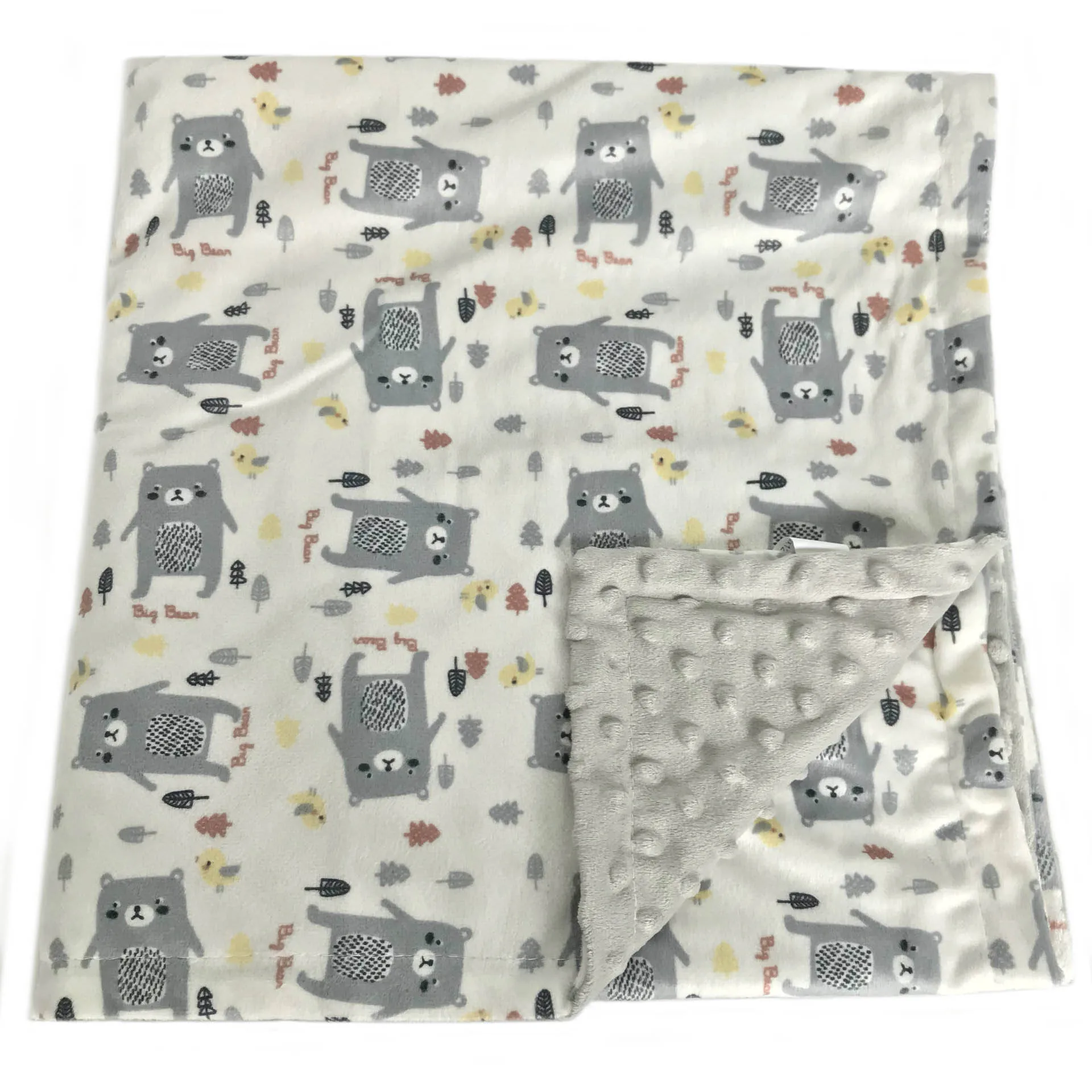Double layer cartoon printed dot faux fur baby swaddles wrap travel baby blanket minky