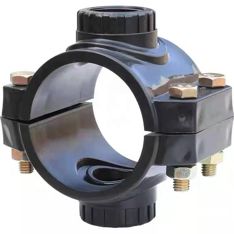 Irrigation pipe compressation saddle  New Material PP/Plastic Pipe Fitting Thread Clamp Pipe Clamp Saddle