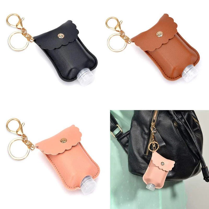 New Product Ideas 2021 30Ml Mini Bag Sublimation Wall Gel Pu Leather Silicon Hand Sanitizer Bottle Holder Keychain With Kids
