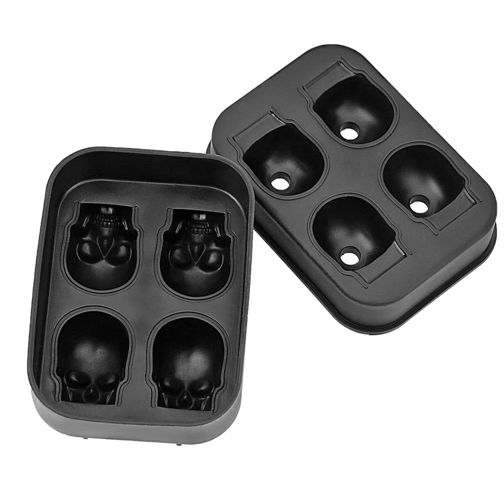 Shaped 3D Skull Ice Cube Mold Tray Stackable Silicone Round Ice Maker for Whiskey Drinkers Home Bars and Holiday Gifts