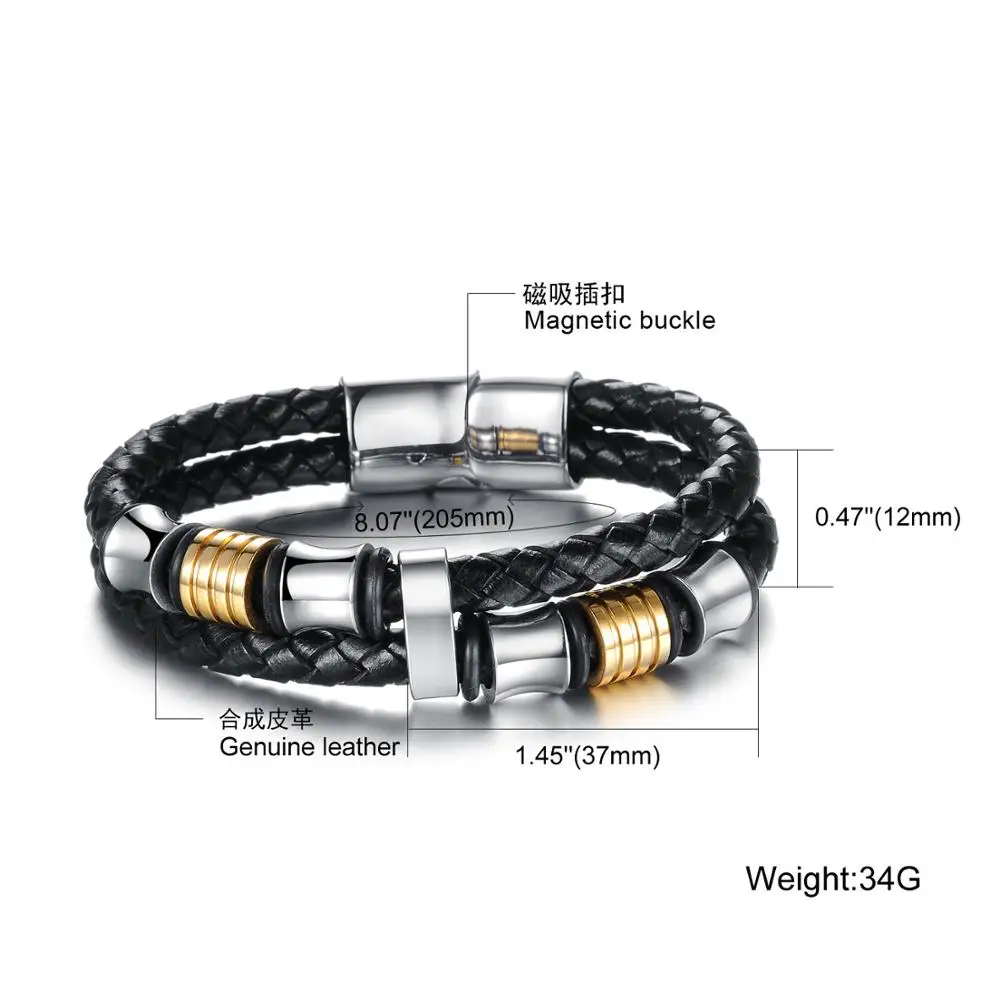 Latest Design Custom Leather Charm Bangle Adjustable Stainless Steel Bracelet For Men