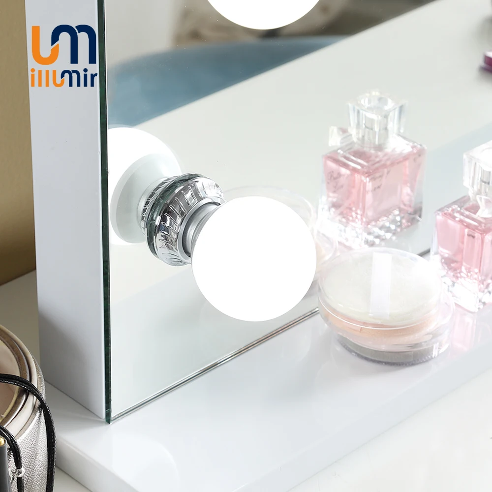 ILLUMIR Luxury Living Room Desktop Hollywood Square Vanity Led Light Dressing Table Mirror