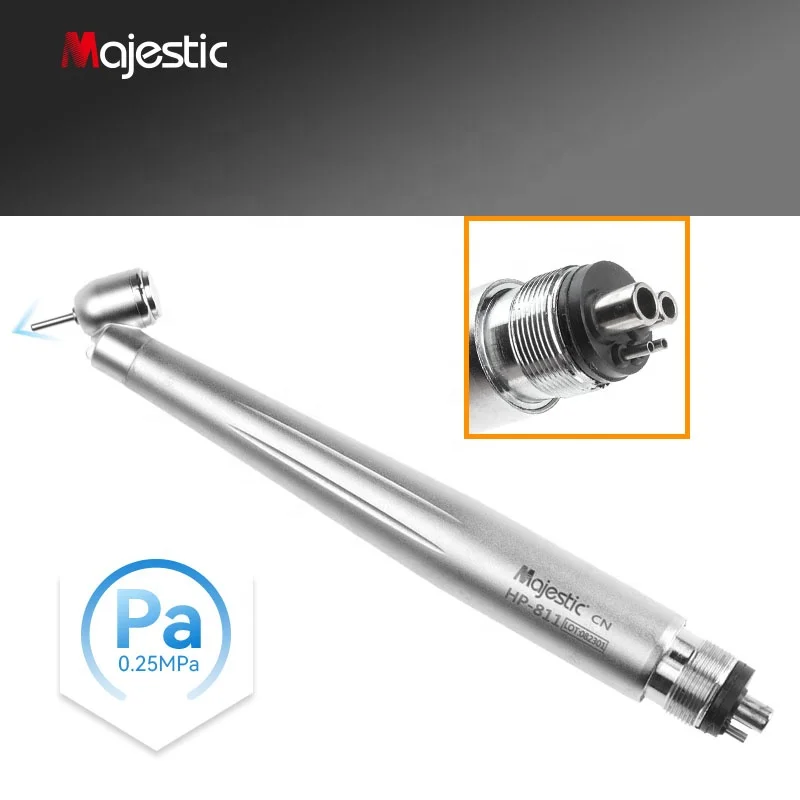 45 Degree Angle Head Air Turbine Contra Angle Push Button Dental High Speed Handpiece With Led