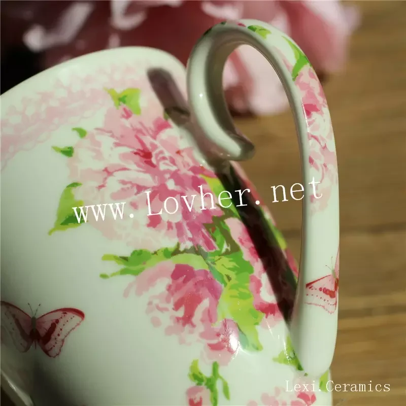 350ml Porcelain Footed Mug Assorted with Gold Trim Floral Mugs Porcelain Bone China Tea Mug