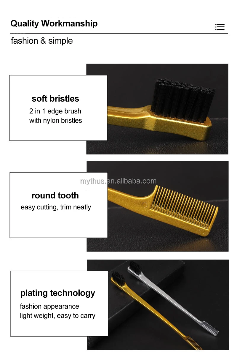 Three Double Sided Gold Edge Brush New 3 In 1 Edge Control Brush Hair Comb Eyebrow Brush Smooth Comb Bulk Wholesale For Curly