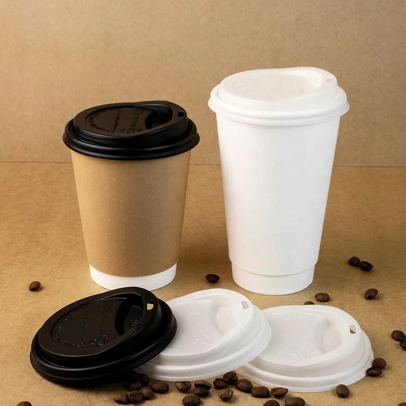 8oz 12oz 16oz Custom Logo Disposable Hollow Wall Paper Coffee Cups with Lids