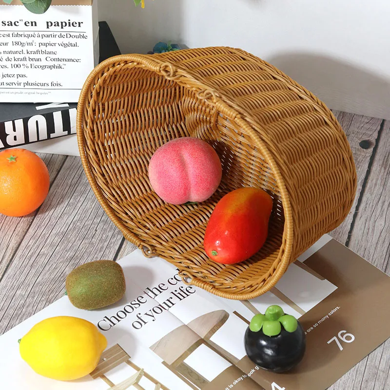 HT Cheap Stackable Wicker Plastic Rattan Empty Gift Baskets with Handle for Gift Decorative Home Decor Toy