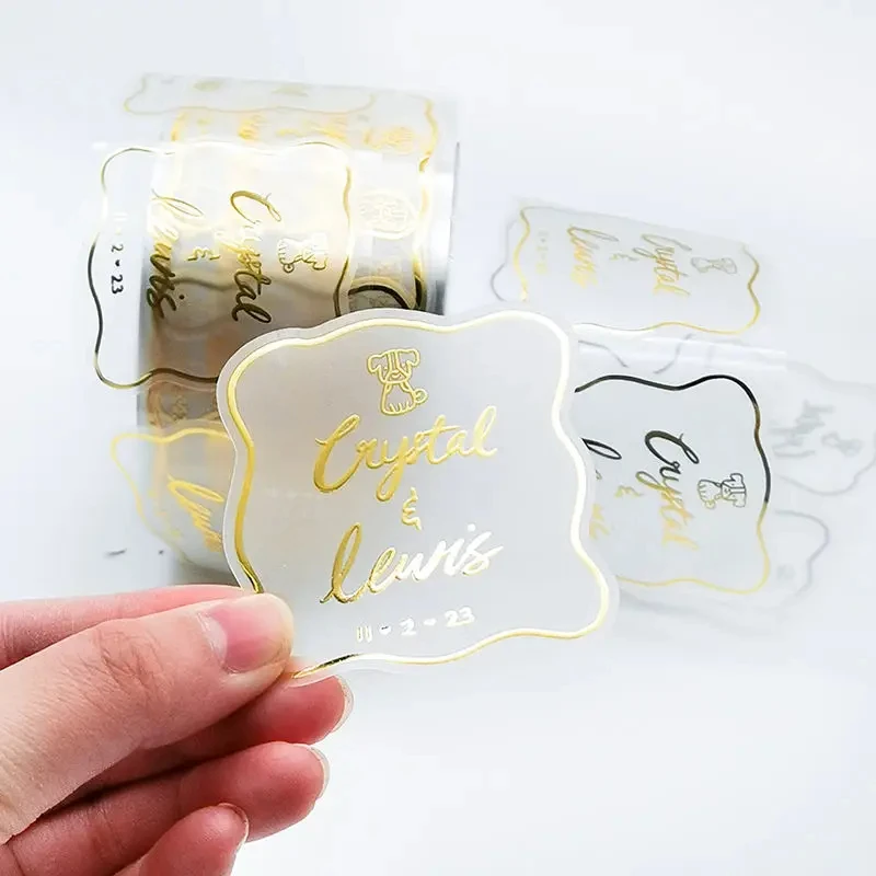 Packaging Adhesive Labels Maker Transparent Stickers Gold Foil Printing reusable Waterproof Clear Sticker Logo Custom