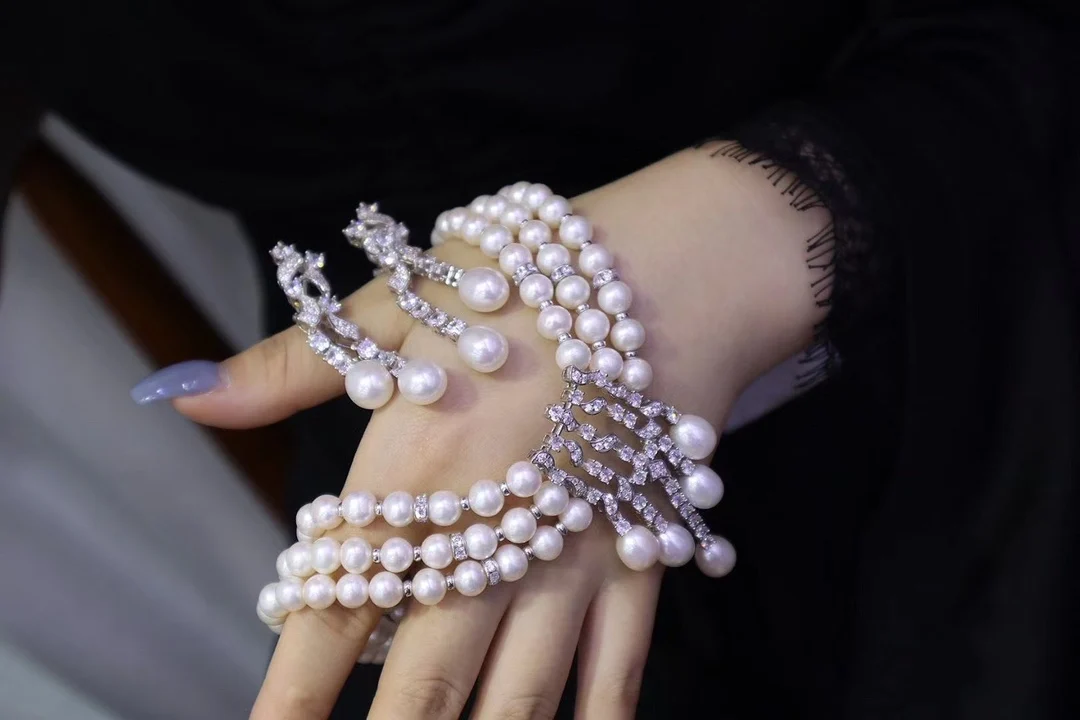 Custom natural freshwater pearls pearl pendent necklace jewelry sets for women