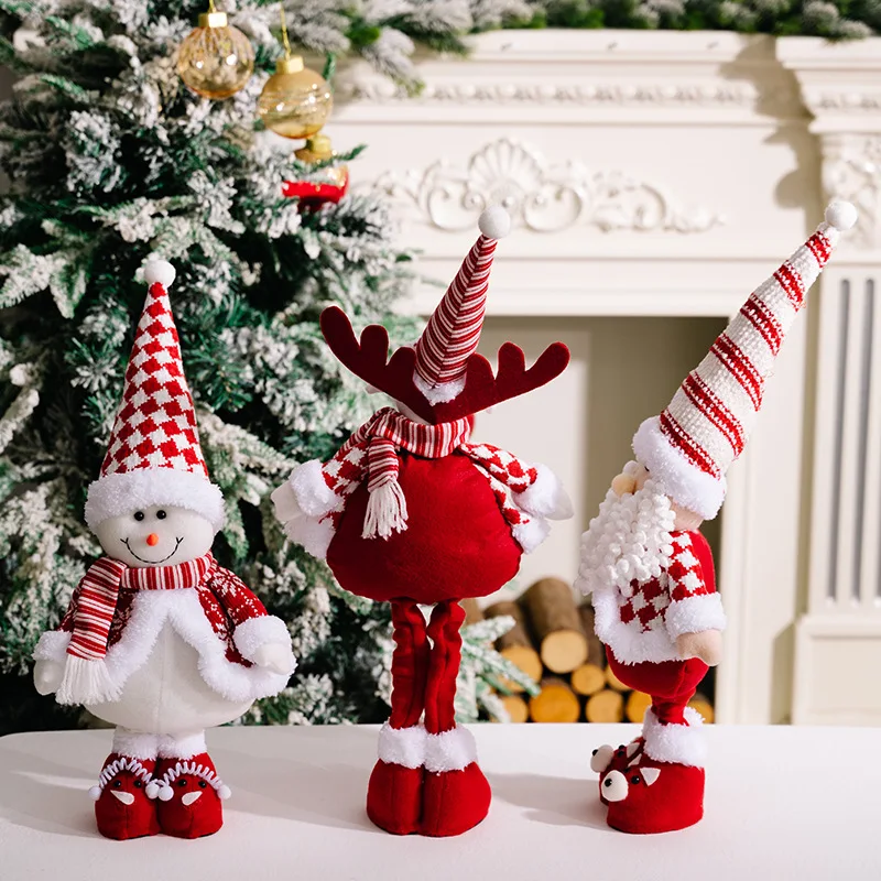 2024 New Christmas Ornament Doll Red and White Striped Santa Claus Standing Snowman Elk Telescopic Ornaments