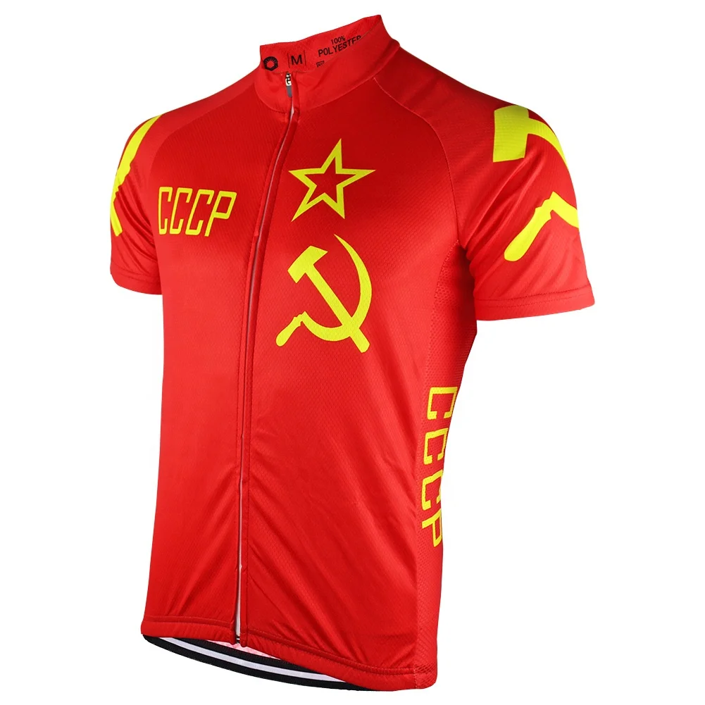 
HIRBGOD NR236 Russia Cycle Jersey Men Cycling Jersey Short Sleeve Bike Jersey Breathable CCCP Red Cycling Wear 